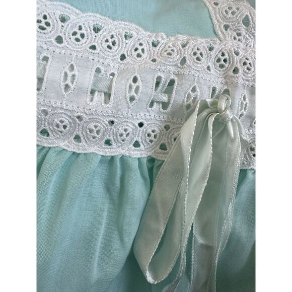 1970s Vintage Aqua Blue Lace Trim Maxi Nightgown Lingerie Dress size 38 M/L - Picture 7 of 9